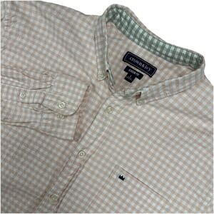 Crown & Ivy Mens Large Peach Gingham Button Down LS Shirt Classic Fit Cotton